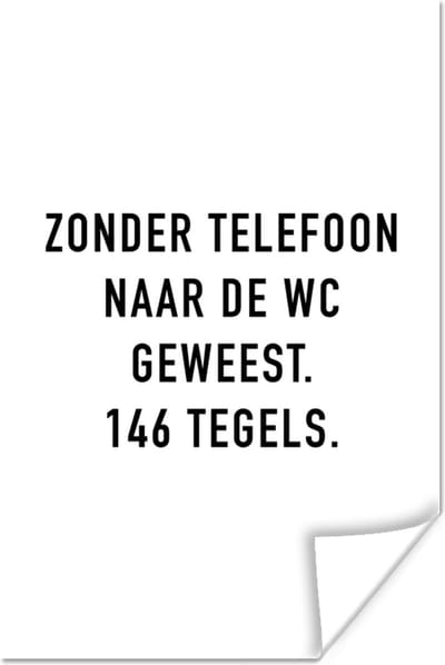 Poster Spreuken - Quotes - Zonder telefoon naar de wc geweest. 146 tegels. - Tegels - 120x180 cm XXL