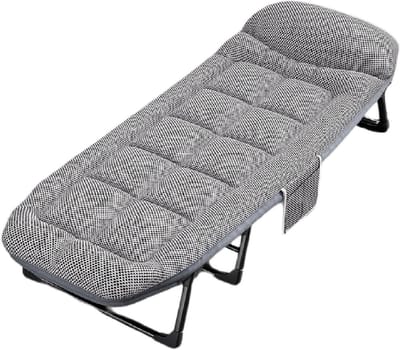 Campingbed Volwassenen - Opklapbed Reisbed - Buiten Ontspannen - 8-Poot Ondersteuning - 66x200cm - Grijs