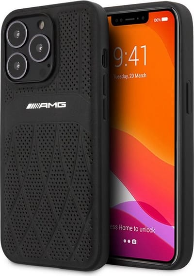 Mercedes-Benz AMG Leather Curved Lines Back Case - Geschikt voor Apple iPhone 14 Pro Max (6.7") - Zwart