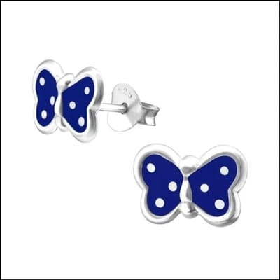 Aramat Jewels | Oorbellen | 925 Zilveren Vlinder Oorbellen 8mm Kinderen - Vlindertjes Oorstekers | Donker Blauw Gestippeld-7x10mm | |8mm | Zilver | Kinderen | Verkleurd niet
