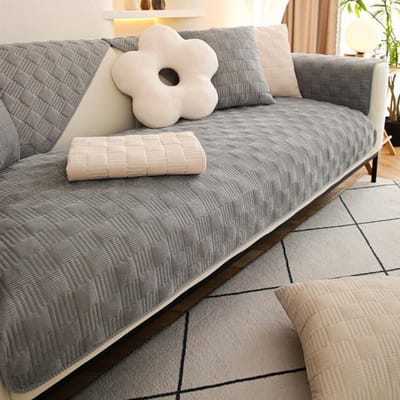 Moderne Gewatteerde Effen Bankhoes Sectionele Zitting Dikke Zithoes Antislip Velours Relaxfauteuil Hoes Bankkussen Cushion cover45x45cm grijs