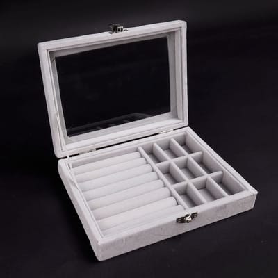 Dailygoods- Sieradenhouder Hout - Sieraden Organizer - Verstelbaar - Metalen Gesp - Glas Venster - 20,5x15x5 cm - Sieradendoos