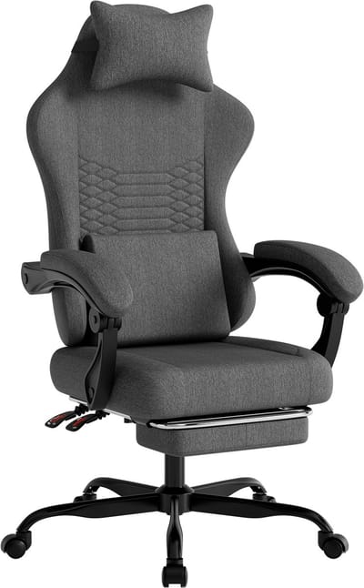 Gaming Stoel - Stoffen Bureaustoel - Massagefunctie - Uitschuifbare Voetensteun - Verstelbare Rugleuning - Voor Gamen - 120,5 cm - Donkergrijs