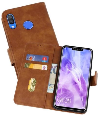 Hoesje Geschikt voor de Huawei Nova 3 - Kaarthouder Book Case Telefoonhoesje - Bruin