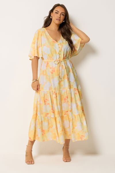 Yours Gele Gelaagde Jurk Met Bloemenprint Size 42