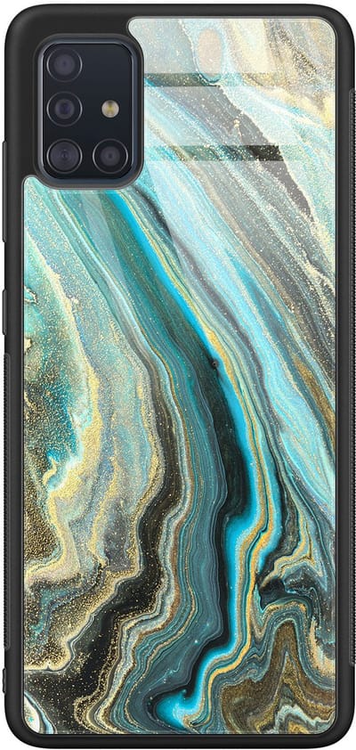 Hoesje geschikt voor Samsung Galaxy A51 - Marmer mint - Luxe Glazen Hardcase - Marmer - Multi