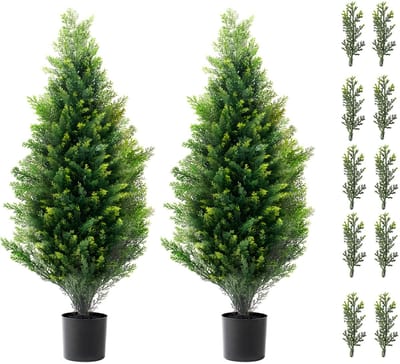 36" Kunstmatige Vormsnoei Boom Van Cederhout, 2 Stuks. Kunstmatige Groenblijvende Dennen-Cipresboom met Extra Bladeren En Pot. Uv-Bestendige Set Van Kunstmatig Groen.