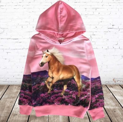 Roze hoodie met paarden - Roze - 86/92