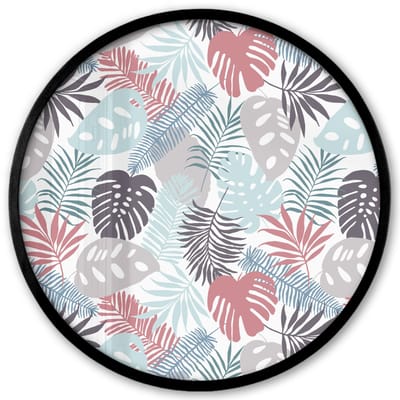 Poster in lijst Rond - Fotolijst 40x40 cm - Posters - Monstera - Pastel - Bladeren - Tropical - Ronde posterlijst zwart - Decoratie - Wanddecoratie woonkamer - Muurdecoratie slaapkamer