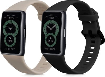 kwmobile 2x horlogebandjes geschikt voor Huawei Band 6 bandje - Smartwatch bandjes van TPU - Activity tracker horloge band in zwart / beige