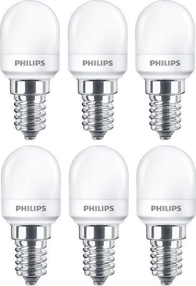 6 stuks | Philips LED Koelkastlamp 1.7W 150lm 2700K Ø2.5x5.9cm Niet-Dimbaar | E14 | Extra Warm Wit | 1.7 watt | 15.000 Branduren