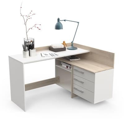 Hoekbureau Thales 129 cm breed wit met eiken