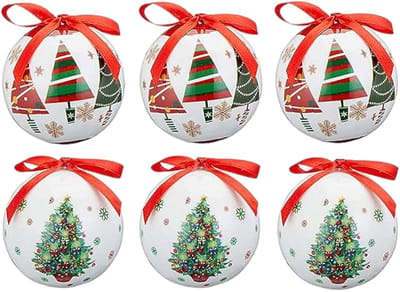 Dailygoods- Kerstballen Set van 6 - Onbreekbaar Plastic - Nostalgisch Ontwerp - Diameter 6 cm - Rode Hangband - Lichtgewicht Kern van Piepschuim - Kerstdecoratie