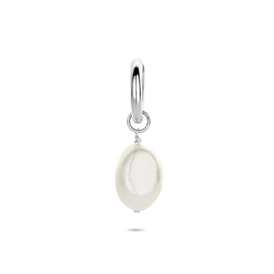 Zilveren gerhodineerde oorring parel per stuk 18 mm - 1341006
