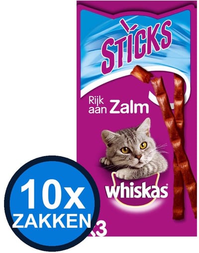 10x Whiskas - Catsticks Zalm - Kattenvoer Snacks - 18 g
