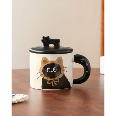 High End Retro Kop Hoge Waarde Leuke Kat Mok Ontbijtkop Drinkwaterbeker met Deksel Lepel Cadeau 301-400ml white