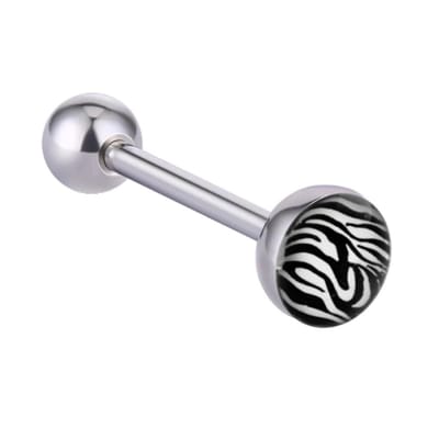 Fako Bijoux® - Tongpiercing - Zebra - 7mm - 28mm - Wit