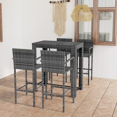 vidaXL - 5-delige - Tuinbarset - met - armleuningen - poly - rattan - grijs