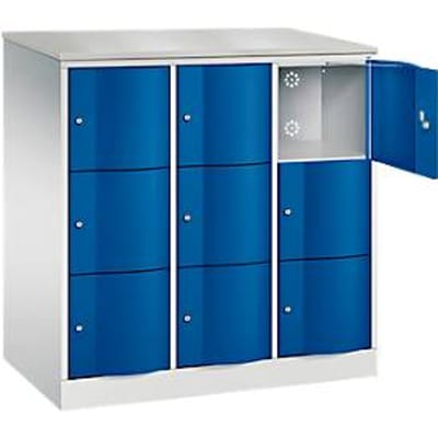 C+P Resisto lockerkast, 3 vakken, 9 vakken, B 1148 x D 640 x H 1255 mm, lichtgrijs/ gentiaanblauw
