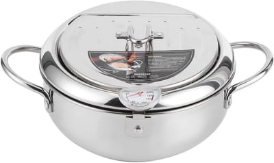 Frituurpan met Thermometer - Japanse Stijl Pan - Perfect Frituren - Roestvrij Staal - 27 x 26 x 12 cm