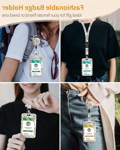 Sliding Badge Holder met Bloemenpatroon - Plastic Houder met Retractable Reel, Carabiner Clip en Verwijderbare Koord voor Ziekenhuispersoneel en Onderwijzers (2 Stuks)