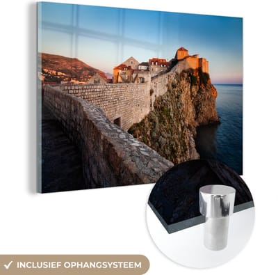 ® Glasschilderij 180x120 cm - Schilderij acrylglas - Dubrovnik in Kroatië omringd door de stadsmuren - Foto op glas - Muurdecoratie woonkamer - Wanddecoratie slaapkamer - Schilderijen