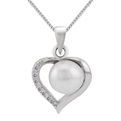 WeLoveSilver - Zilveren ketting - Hart hanger - Parel zirkonia