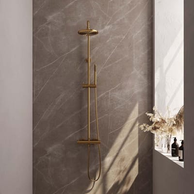 Brauer Gold Edition opbouw thermostatische regendouche SET 01 met 20 cm douchekop en staaf handdouche en doucheslang goud geborsteld PVD