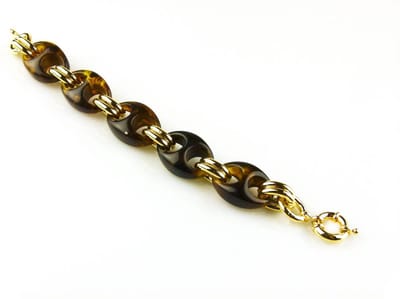 model St - Tropez armband in brons goudkleurige schakels en bruine resin