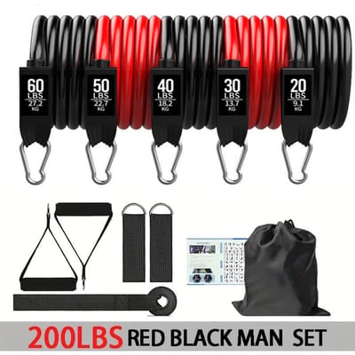 Collection de Bandes de Résistance 250 lbs Bandes d'Exercice Élastiques avec Ancre de Porte Poignées Sangles de Cheville et Sac de Transport Activité Intérieure Extérieure Fitness 200LBS MANSET