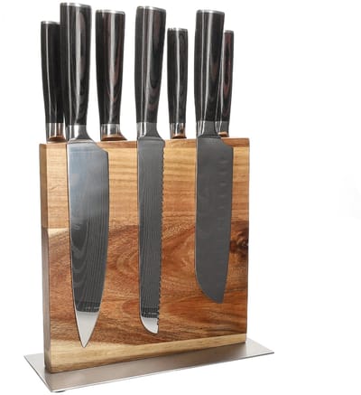 Shinrai Knives - Damascus Print 7-delige Messenset + Messenblok Cito dubbelzijdig - Koksmes - Vleesmes - Hakmes - Broodmes