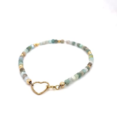 Pat's Jewels Armband - Armband Dames - Kralen Armband - Edelsteen - Amazoniet - Goud - Hart