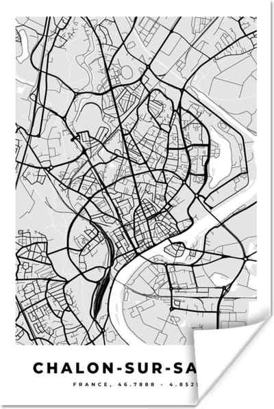 Poster Plattegrond – Chalon-sur-Saône – Stadskaart – Kaart – Frankrijk - 120x180 cm XXL