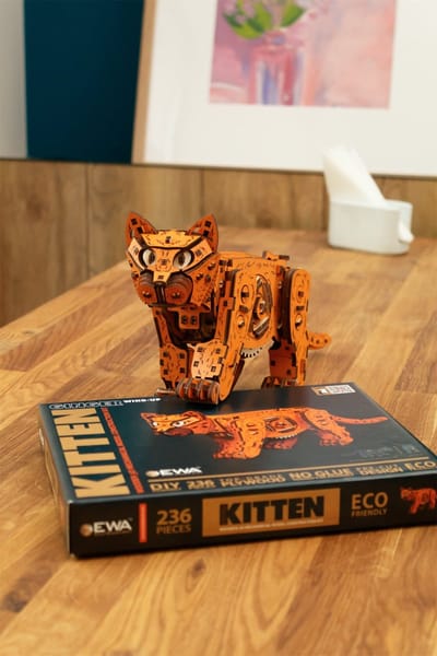 Eco Wood Art Modelbouwpakket Kitten Ginger - 3D Puzzel - Miniatuur Bouwpakket Volwassenen - DIY - Knutselen - Hout