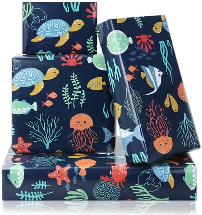 NTH products- Cadeaupapier met zeemotieven - 4 vellen - 50 x 70 cm - Geschikt voor verjaardag/babyshower - Zacht maar sterk - Ideaal voor knutselprojecten - Geschenkpapier