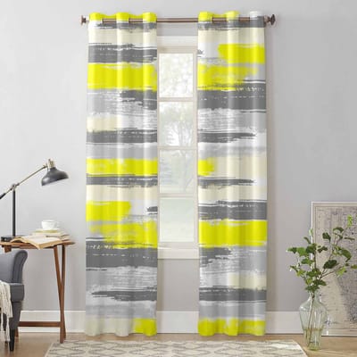Geometrische Lijn Verf Geel Raamgordijnen voor Woonkamer Luxe Slaapkamer Gordijn Keuken Jaloezieën Draperieën Gordijnen 135W x 60H(cm) x1 gray