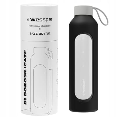Glazen Motivatiefles 1000ml – Duurzame Waterfles in ZWART