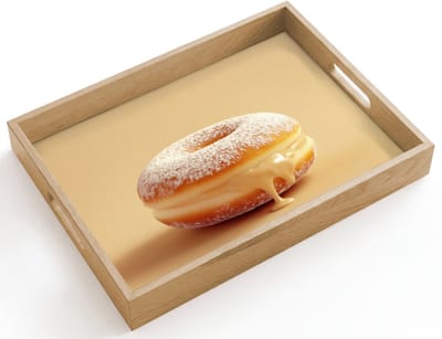Dienblad hout 40x30 cm - Schootdienblad - Donut - Romig - Poedersuiker - Beige - Borrelplank rechthoek - Plateau dienbladen
