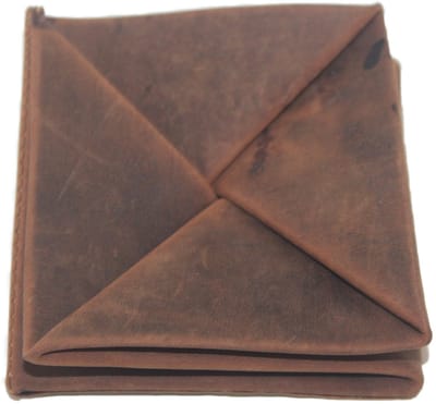 Oi Hunter bruin leren vierkant Kleingeldbeursje/ uitvouwbare Wiener schachtel / compact vierkant vouwbakje voor muntgeld / bruin leer / 376H