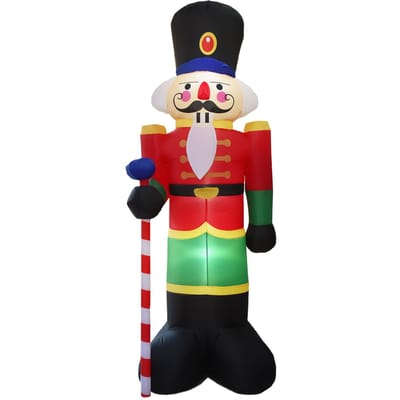 8 FT Kerstmis Opblaasbare Notenkraker Buitendecoraties Gigantische Verlichte Suikerstok Opblaasbaar Kerstmis EU Plug veelkleurig