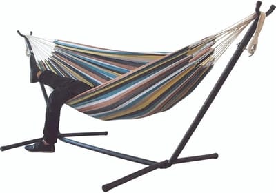 Dubbele Hangmat - Buiten Hangmat - Tuin Ontspanning - Inclusief Standaard - 265x150cm - Gekleurd