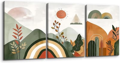 Boho Schilderijen Set van 3 - Modern Minimalistisch Muurdecoratie voor Woonkamer, Slaapkamer en Keuken