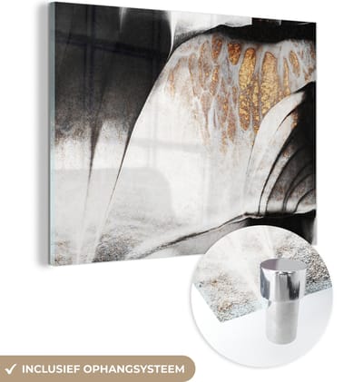 MuchoWow® Glasschilderij 120x90 cm - Schilderij acrylglas - Goud - Abstract - Design - Foto op glas - Schilderijen