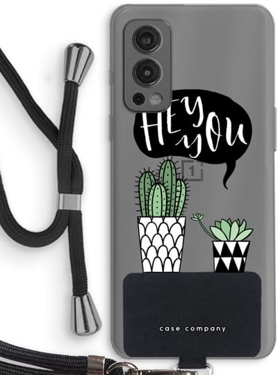 Case Company® - Hoesje met koord geschikt voor OnePlus Nord 2 5G hoesje met Koord - Hey you cactus - Telefoonhoesje met Zwart Koord - Bescherming aan alle Kanten en Over de Schermrand