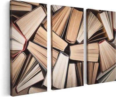 Artaza Canvas Schilderij Drieluik Boeken Bladzijdes bij elkaar - 120x80 cm - Wanddecoratie Woonkamer - Schilderijen - Muurdecoratie