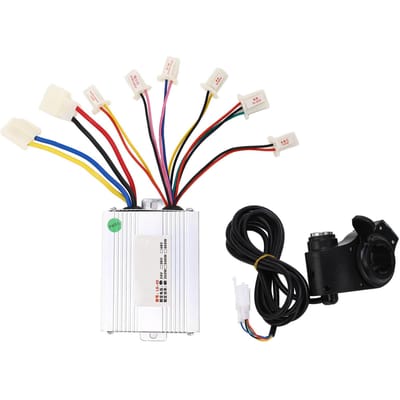 Kit de Conversion Vélo Électrique 24V 350W avec Poignée d'Accélérateur au Pouce Contrôleur Moteur à Balais Ensemble Phare Interrupteur white