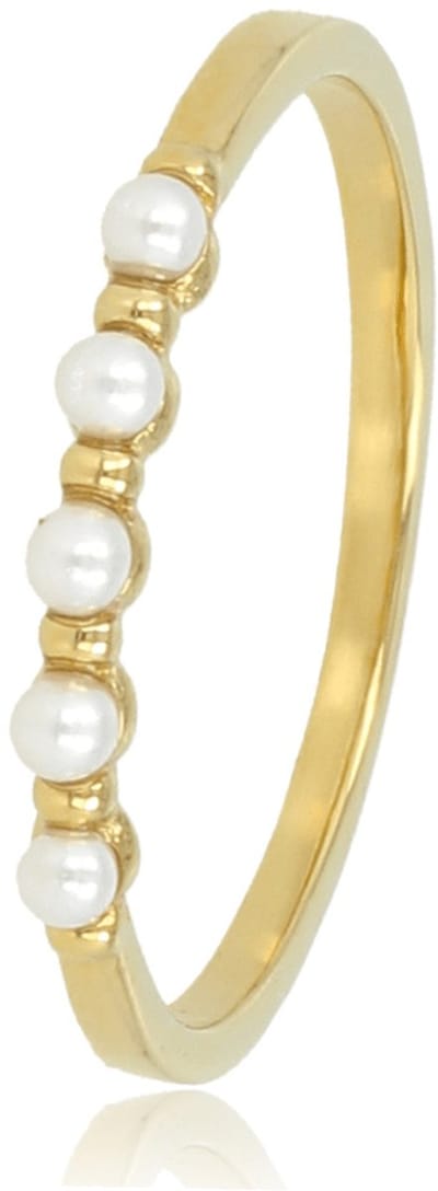 My Bendel - Minimalistische Goudkleurige Ring met Kleine Witte Parels - Minimalistische Goudkleurige Ring - Kleine Witte Parels - met Luxe Cadeauverpakking | Sieraden Voor Dames | Maat 17.00 Mm / Maat 53