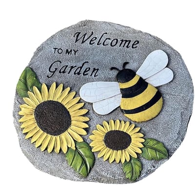 Tuin Decoratie Steen - Wandelpad Steen - Tuin Aankleden - Zonnebloem Bijen Design - 23.5 cm - Standaard