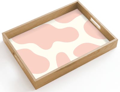 Dienblad hout 40x30 cm - Schootdienblad - Vlekken - Wit - Roze - Patronen - Minimalistisch - Borrelplank rechthoek - Plateau dienbladen