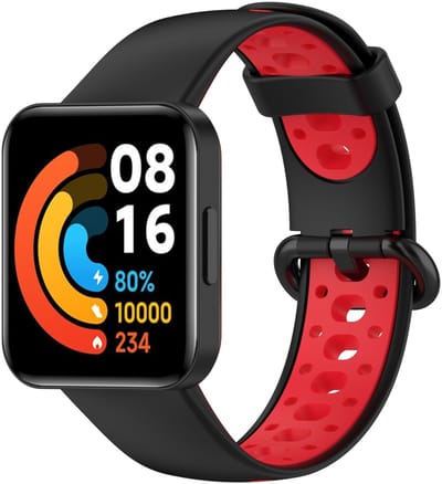 By Qubix - Tweekleurige sportband - Zwart met rood - Geschikt voor Xiaomi Redmi Watch 2 (Lite)